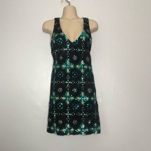 Ark&Co green Black Sequin Bodycon midi dress M